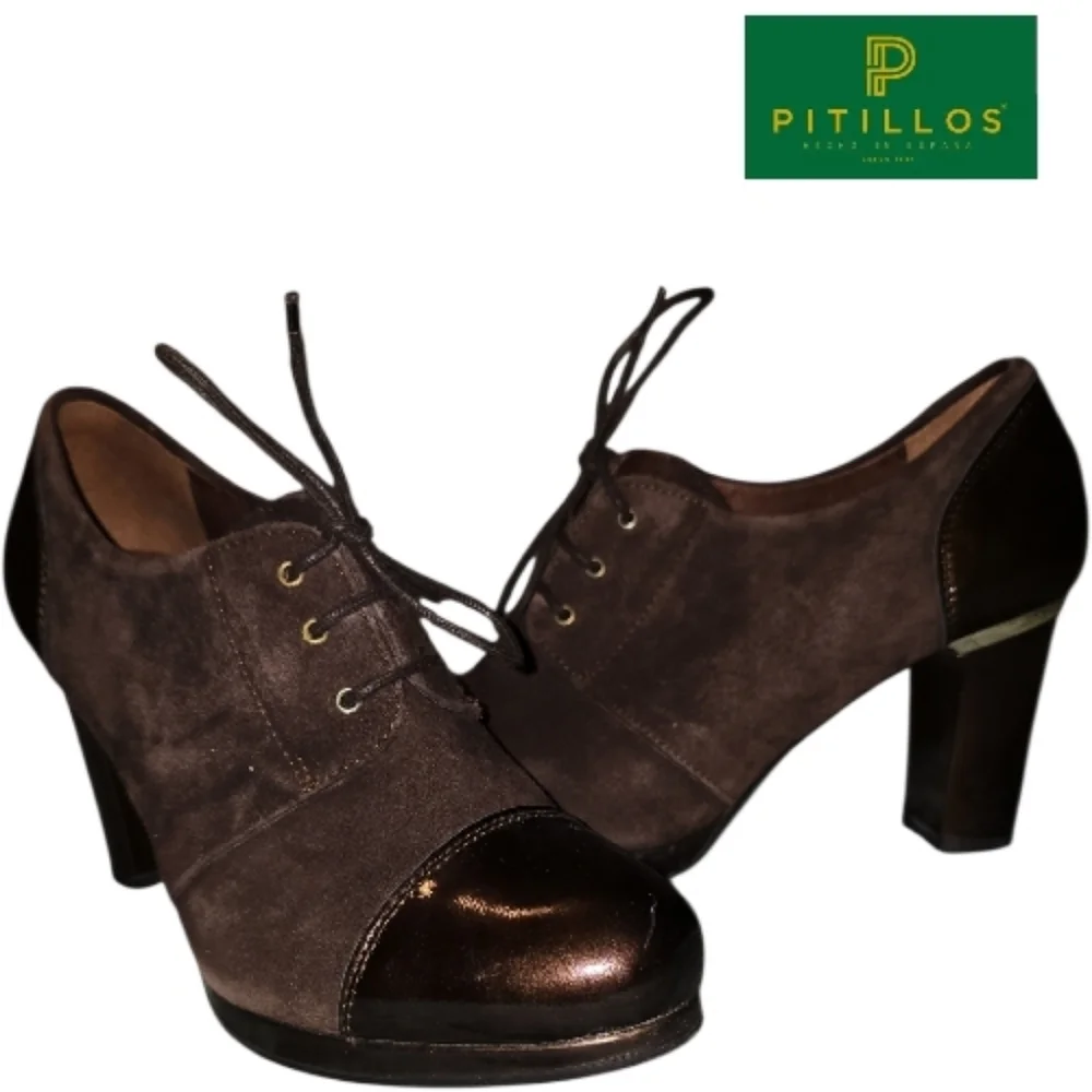 PITILLOS Suede and Patent Leather Ankle Boots Size 38 Brown